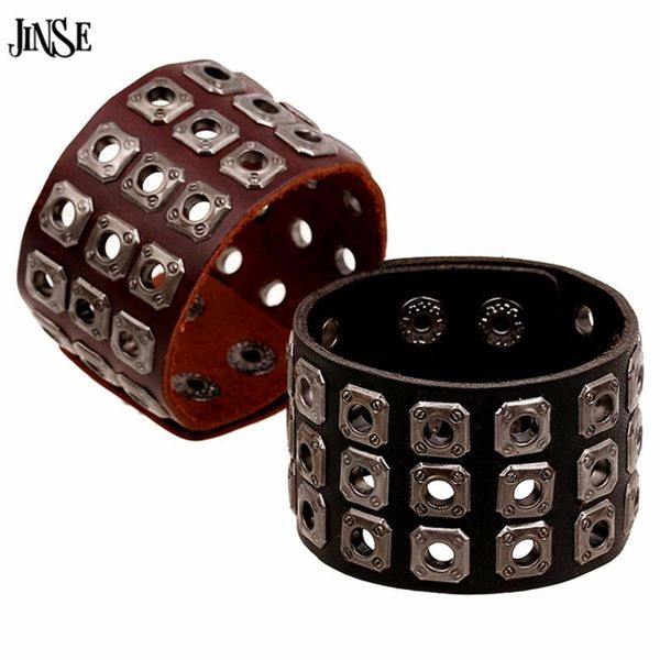 

charm bracelets jinse 2021 handmade genuine leather fashion punk wide cuff & bangle for men jewelry accessory hq075, Golden;silver