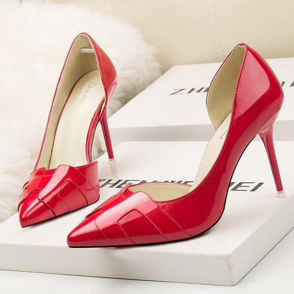 

sandals mariahzheng solid color patent leather shallow mouth high heel women's shoes stiletto side hollow zwm, Black