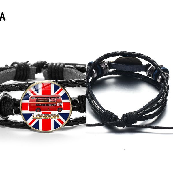 

cool london bus flag glass p bracelet red double-decker bus travel souvenir cartoon multilayer woven leather bracelet, Golden;silver