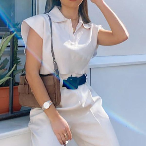 

women's t-shirt fashion summer knit pullover lapel slim cropped short sweater street wear retro 2021 casual loose, White