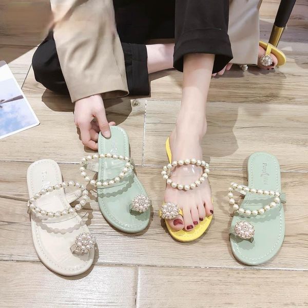 

summer women slippers woman rhinestone flats girls beach slides ladies outside shoes female pearl brand mules zapatos de mujer, Black