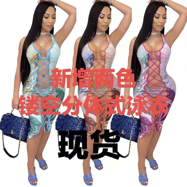 

2021 lace up dr' bikini printed swimsuit three piece set, Red;black