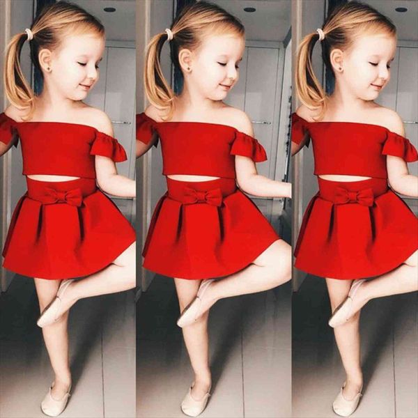 

pudcoco girl clothes 2pcs newborn kids baby off shoulder crop skirt dress outfits au, White