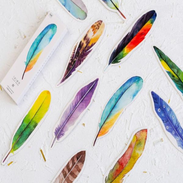 

bookmark 30pcs/lot lovely colorful feather paper birds in memory card film gift stationery wholesale