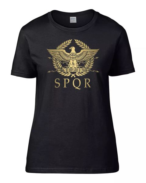 

spqr- roman empire metallic gold eagle- cool history women's t-shirt, White;black