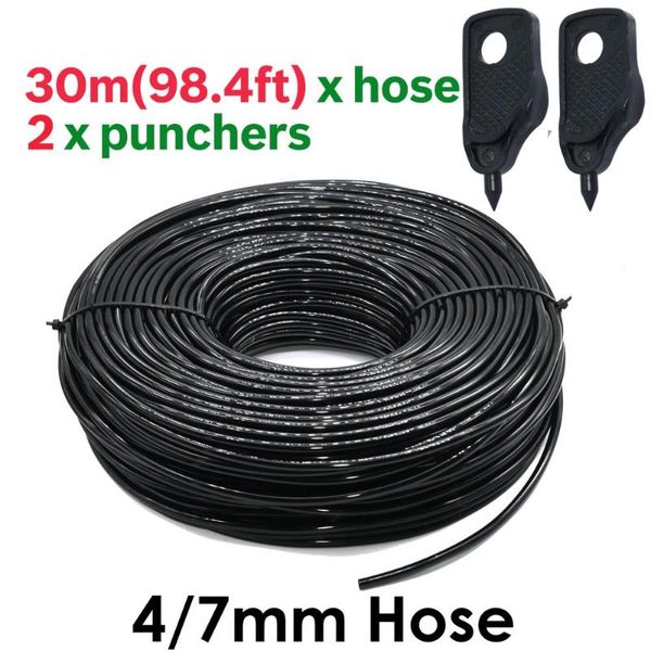 

10m-30m garden watering hose pipe 4/7mm w/ 2pcshole punchers fit drip irriagtion kit system greenhouses balcony equipments