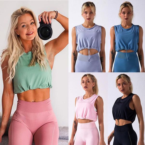 

yoga outfits 10 color women short shirt sleeveless breathable casual sport girls workout fitness gym clothes hem tight wear, White;red