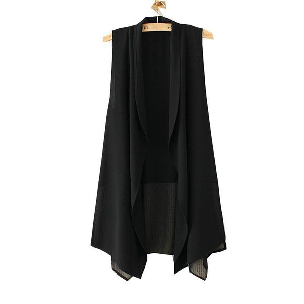 

women's vests women black chiffon vest shawl jacket casual thin sleeveless cardigan coat lady zipper plus size 4xl, Black;white