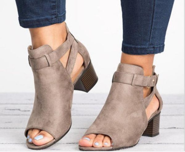 

sandals classic woman shoes summer fashion style root pumps high heels buckle strap gladiator women solid plus size, Black