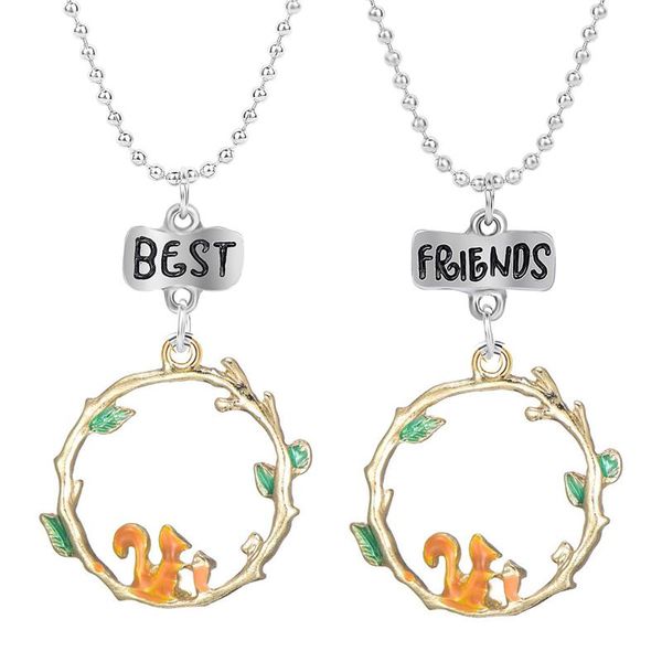 

pendant necklaces gold color olive branch wreath circle squirrel necklace friend forever women's bff friendship jewelry, Silver
