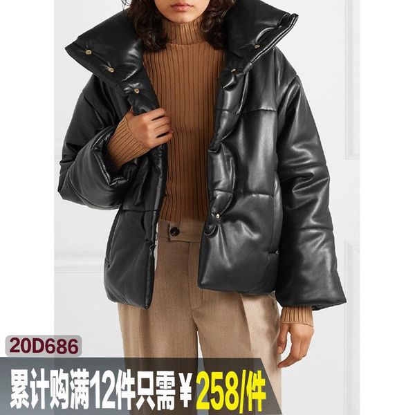 

women's jackets 20 winter street po small crowd ins same high collar jacket short coat leather cotton padded bread, Black;brown