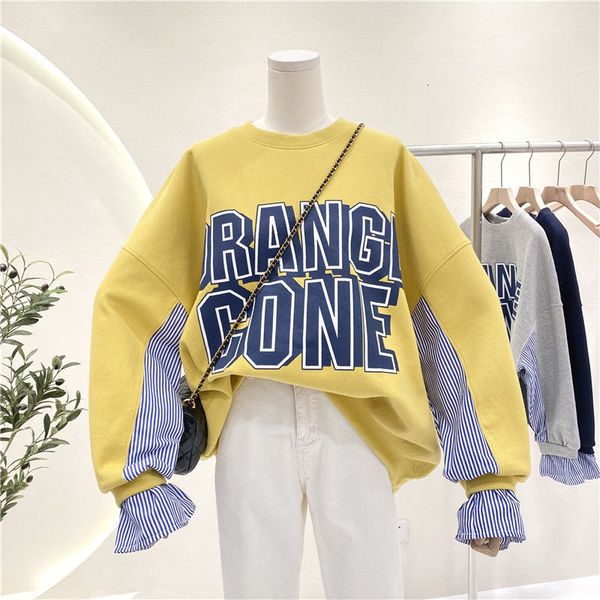 

women's jackets female sweater fine spring , sewing two pieces loose contrast striped colours hooded blouse 2tuc, Black;brown