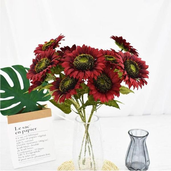 

decorative flowers & wreaths 3 heads artificial sunflower bouquet real touch fake plant for wedding decoration home garen
