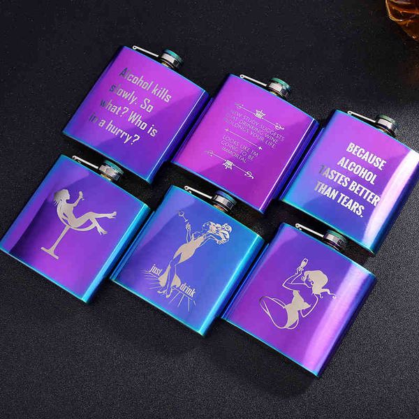 

flask flagon 6oz colorful stainless steel metal women's wine pot bottle flat fashion creative english