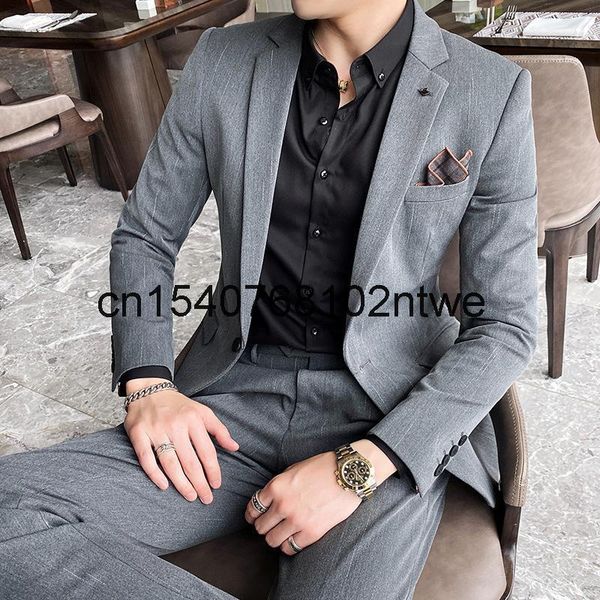 

autumn men's suit two piece korean slim striped bridegroom's dress suits & blazers, White;black