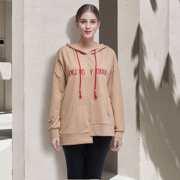 

spring and 2021 autumn fashion irregular leisure hooded loose long sve women's sweater jr1662, Black