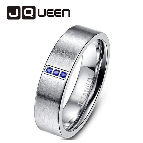 

wedding rings simple style scrub 6mm matte silver titanium steel ring with 3pcs blue zirconia men women lover's couple jewelery, Slivery;golden