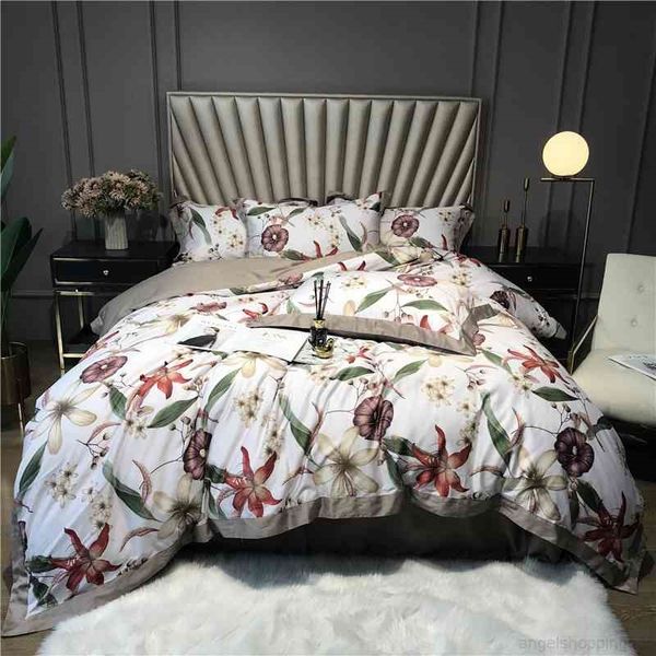 

king size 4pcs blossom flowers duvet cover 600tc egyptian cotton sateen silky soft luxury bedding bed sheet set