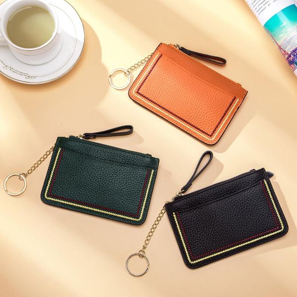 

wallets ladies simple cowhide id card holder multi function ultra thin coin purse mini women leather wallet, Red;black