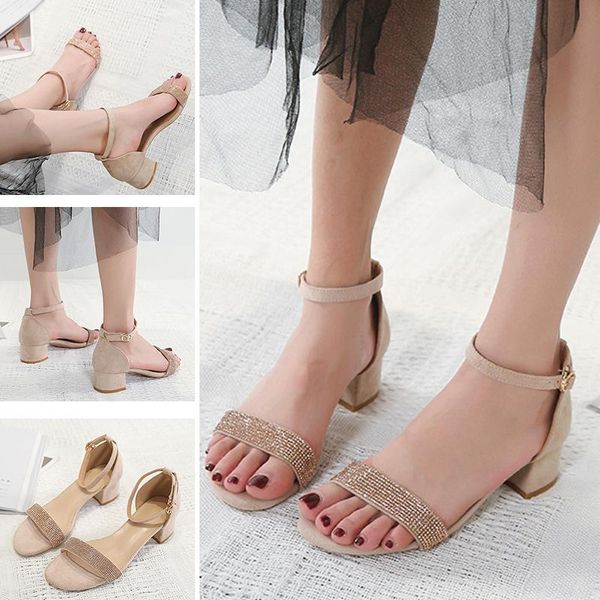

women solid color high heels open toe sandals 3cm classic flock summer quality fashion casual, Black