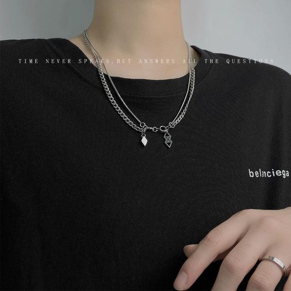 

chains design and stitching fashion cool multi-layer pendant necklace for men women, Silver