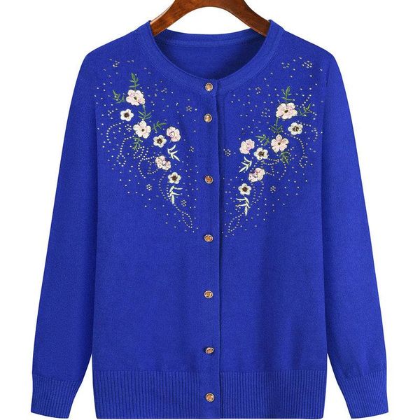 

women's knits & tees blue autumn winter women sweater fashion middle-aged knitted jumper embroidered cardigan clothes diamond vetement, White