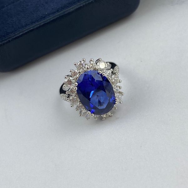 

s925 silver korean elegant blue oval ring fashion temperament