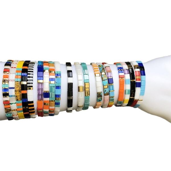 

beaded, strands 20pcs boho jewlery rainbow tila beaded bracalet gold miyuki beads elastic bangles for women accessories bridesmaid gift puls, Black