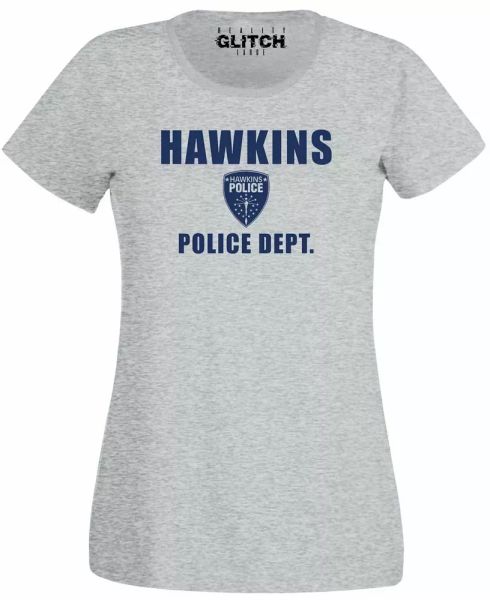 

hawkins police department women's t-shirt inspired upside, White;black