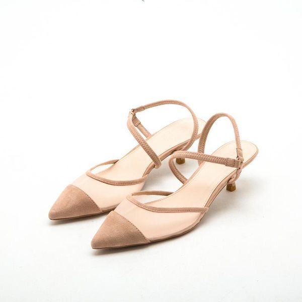 

dress shoes 2021 women's sandales spring summer pointed toe med heel flock with air mesh strap fairy, Black