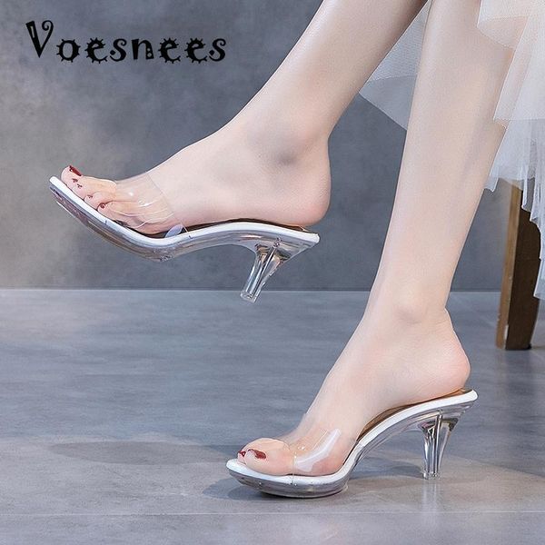 

korean wedges women slippers outdoor high heeled 6.5cm casual shoes mules pvc transparent open toe female, Black