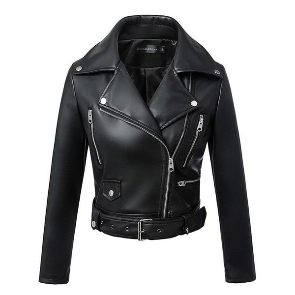 

women's leather & faux women autumn pu jacket fashion black zipper motorcycle coats short ladies biker jackets plus size woman