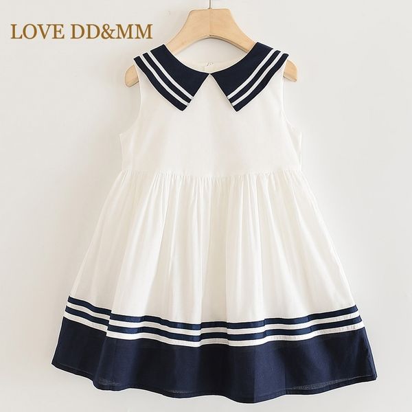 LOVE DDMM Mädchen Kleider Sommer Mädchen Kleidung Nette Mode Streifen Marine Kragen Ärmelloses Süßes Kleid 210715