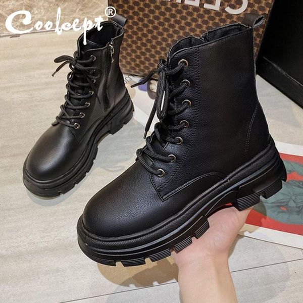 

boots coolcept short women thick bottom zipper woman's shoes for autumn winter fashion cool boot female footwear size 35-40, Black