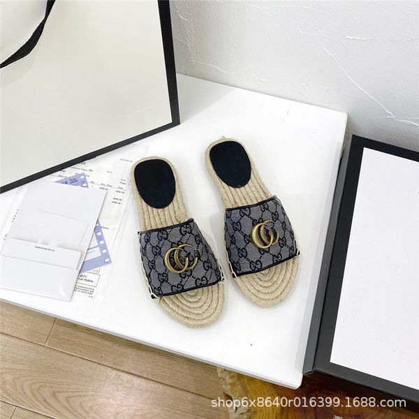 

2021 2021 summer g cool slippers women's net red casual flat grass woven hemp rope bottom fisherman's luxurysss designersss shoes, Black