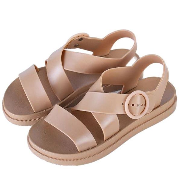 

sandals 2021 retro flat women shoes gladiator open toe buckle soft jelly female casual women's platform beach, Black