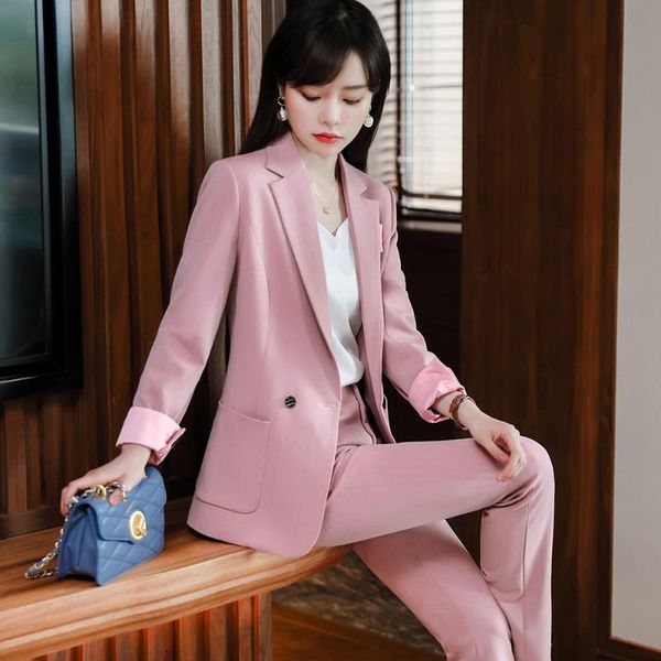 

elegant pink ol styles professional women business suits with pants and ladies office uniform designs pantsuits blazers set women's tw, White