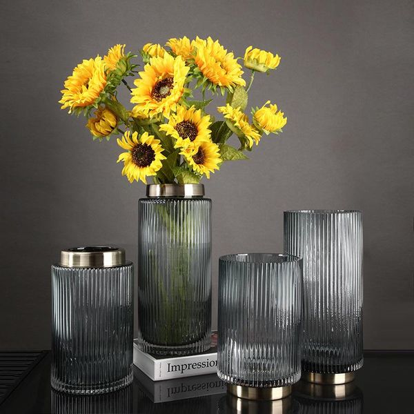 

vases nordic light luxury metal transparent glass vase decoration living room flower arrangement modern simple home table