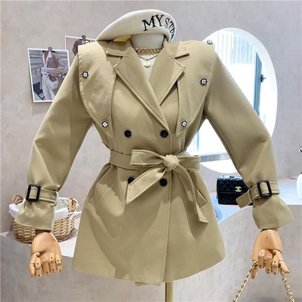 

women's trench coats clothing 2021 autumn winter fashionable versatile leisure loose and thin windbreaker coat, Tan;black