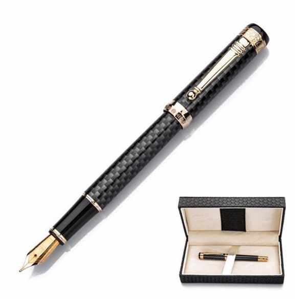 

fountain pens hero 768 business carbon fiber grey pen with golden clip iridium fine nib 0.5mm writing ink for office gift