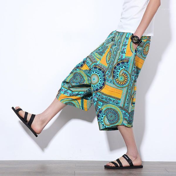 

big size summer print shorts men cotton linen slim fit knee length casual clothes thailand hip hop styles men's, White;black