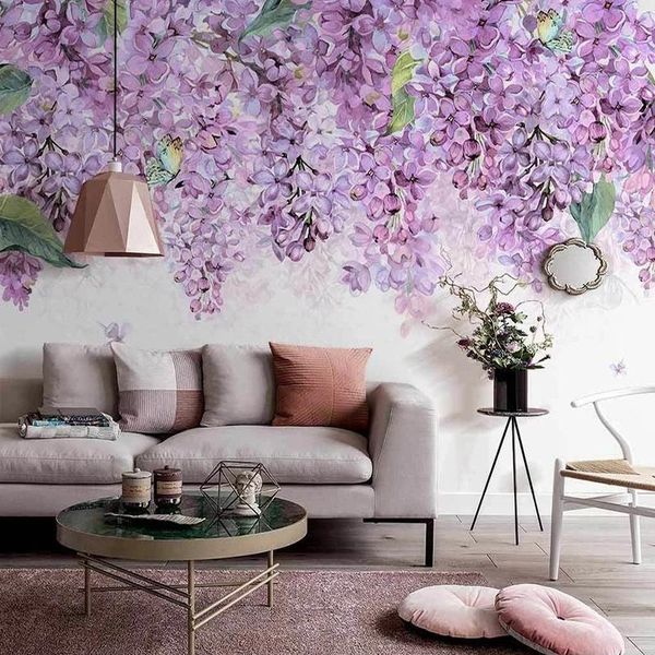 

wallpapers custom po wallpaper nordic hand-painted 3d fantasy wisteria flower pastoral indoor background wall paper papel de parede 3 d