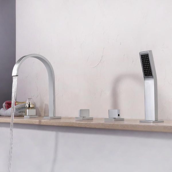 

three handle mixer with brass 5 pcs bathtub faucet bath shower bathroom sets