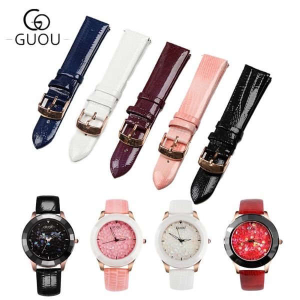 

watch bands guou 100% original watchband genuine leather strap, Black;brown