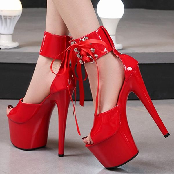 

sandals 20cm super high heels stiletto model platform strap design show catwalk dancing, Black
