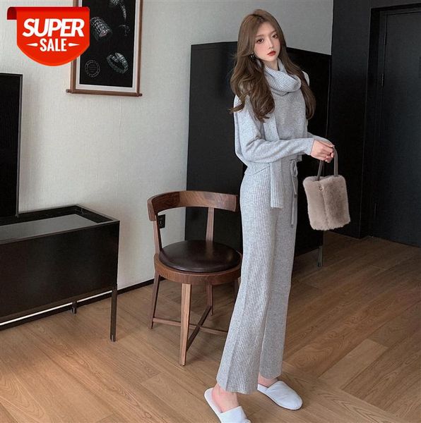 

fashion sweater set design sense pullover long-sleeved bib loose trousers two-piece suit #gr8t, Black