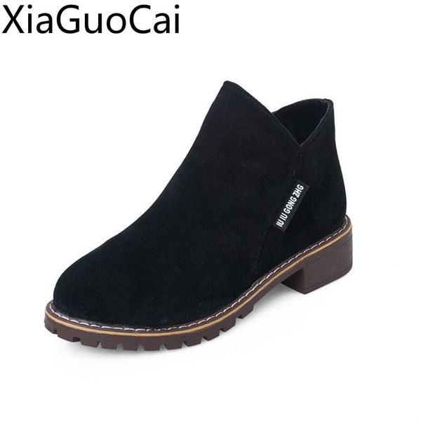 

boots plus size 41, 42 spring and autumn women's nubuck leather fashion comfortable students thick bottom flat boot, Black