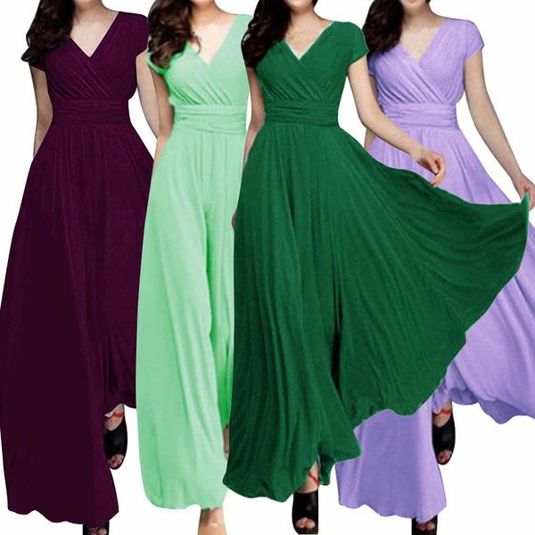 

party dresses plus size solid color elegant women dress wedding gown v neck short sleeve slims fit maxi sexy, White;black