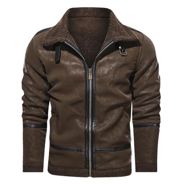 

men's fur & faux winter thick pu jacket mens motorcycle leather fleece outerwear warm collar coats male european size, Black