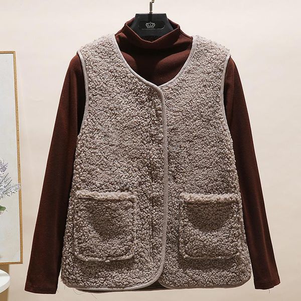 

women's vests 2021 autumn solid zipper vest women sleeveless jackets pockets fashion loose short polar fleece waistcoat, Black;white